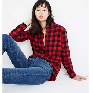 Madewell Flannel Popover Shirt in Buffalo Check Bright Cranberry NWT Size Large
